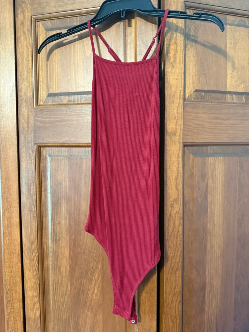 Forever 21 Ribbed Burgundy Red Spaghetti Strap Bodysuit